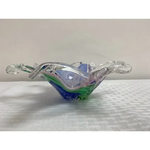 MCM Lavorazione Arte Murano HAND BLOWN Pastel Star Shaped Glass Bowl Candy Dish - Picture 2 of 5